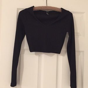 Black v-neck crop top forever 21
